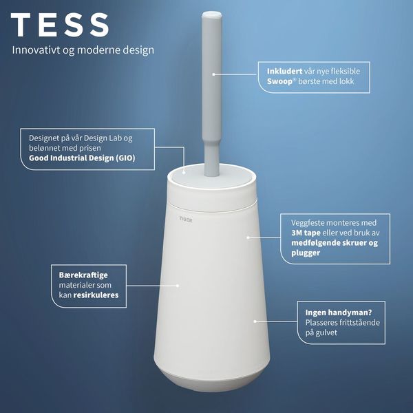 Tess toalettbørste hvit, frittst/vegg