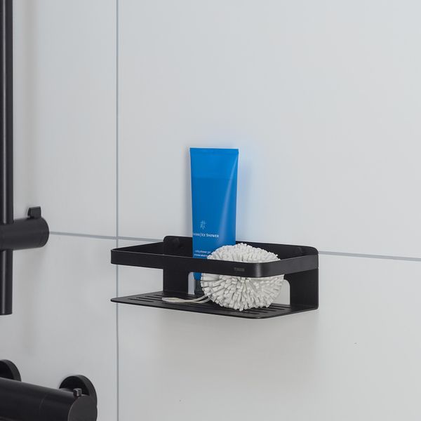 Caddy dusjkurv matt sort rektangulær liten