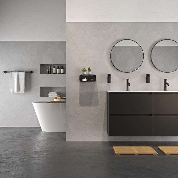 2-Store dusjkurv vegghengt 25cm, matt sort 