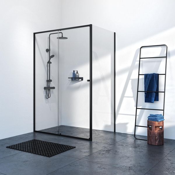 Contour Skyvedør med sidevegg 120x90 matt sort